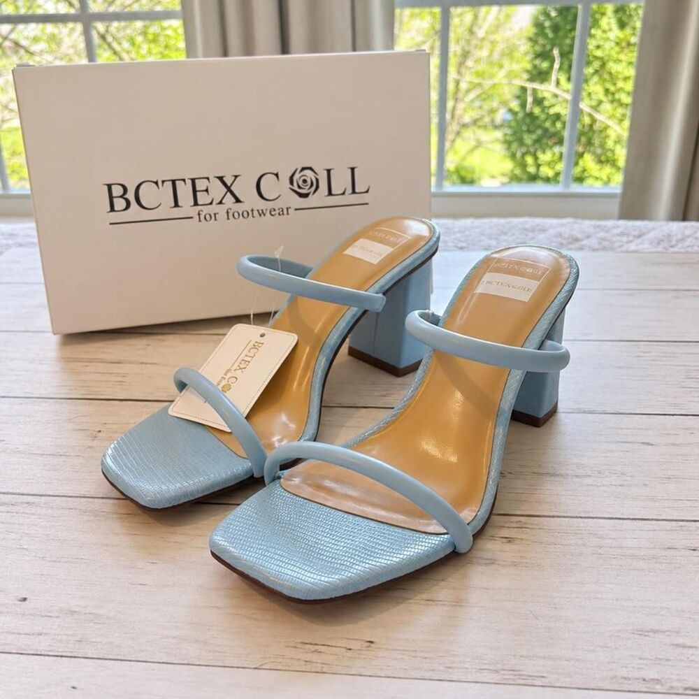 BCTEX Women's High Heeled Square Toe Slip-On Sandal - Size 7